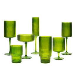 Ribbed Olive Green Glassware Collection